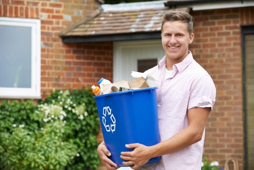 Photograph showing a missed commercial rubbish collection area with debris